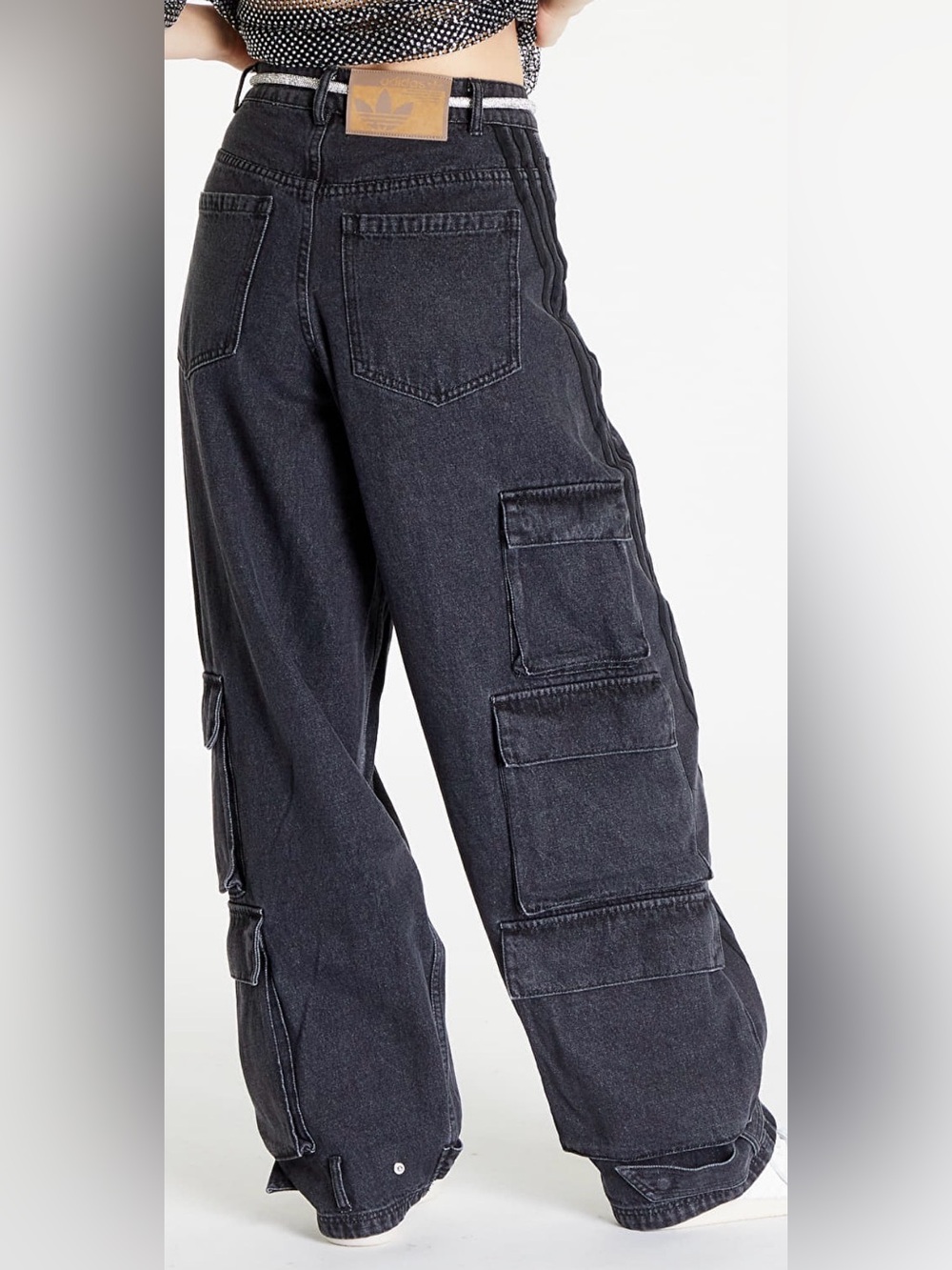 48🌟 Adidas Originals Adilenium Denim Cargo Pants Black | Wide Leg Utility Jean - Picture 5 of 5